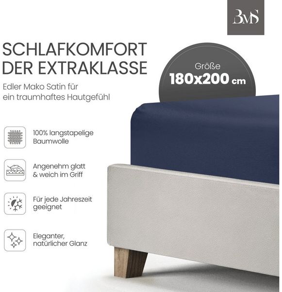 Bettwaesche-mit-Stil Mako-Satin Spannbettlaken dunkelblau 160x200cm Höhe 31-40cm