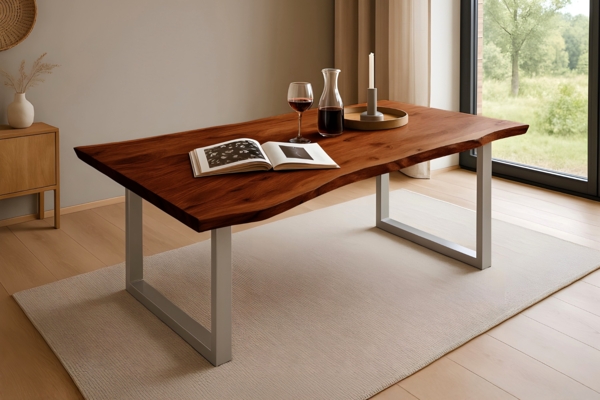 Esstisch Baumkante massiv Akazie nussbaum 140 x 80 silber QUINN 61854178