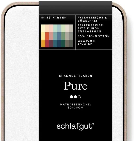 Schlafgut 'Pure' Spannbettlaken, Gummizug: rundum, für Matratzen bis 30cm Höhe, Bio-Baumwolle mit Elasthan, Full-white, L 140x200 cm - 160x220 cm