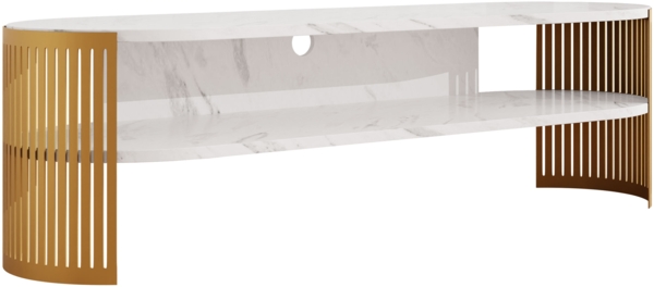 TV-Lowboard Fahugin Oval Gold (Farbe: Gold / Bianco Marmor)