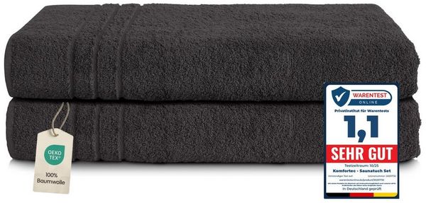 Komfortec Saunatuch 80x200 cm Saunatücher Set aus 100% Baumwolle, Frottee (2-St), XXL, Weich, Groß, Schnelltrocknend