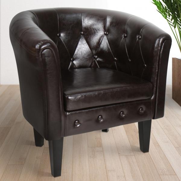 MIADOMODO® 2er-Set Chesterfield Sessel mit Rautenmuster, Holz/Kunstleder braun