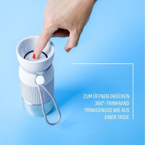 Emsa beYou Cup Mug Isolier-Trinkbecher, 0,36 Liter, aromatischer Trinkgenuss, 100% dicht, spülmaschinengeeignet, für unterwegs, draußen, Büro, mit Trageband, Blau, N2191600