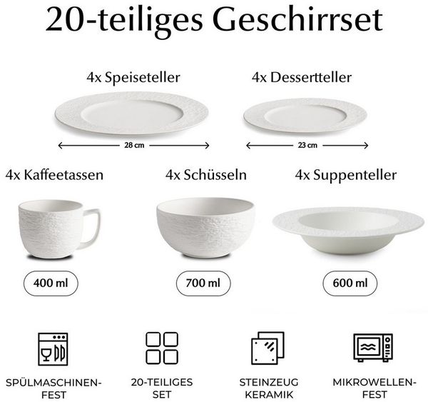MiaMio Kombiservice Oasis Geschirrset 20-tlg Weiß