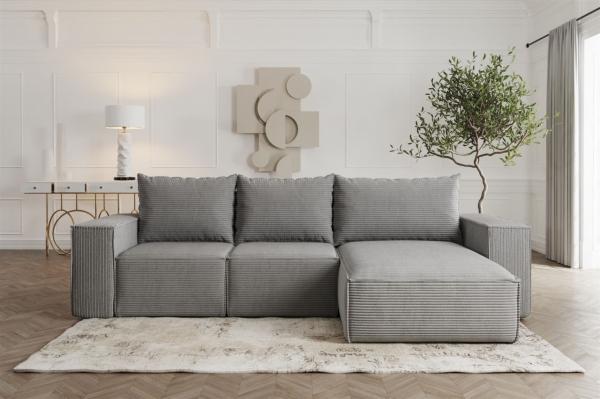 Ecksofa Sofa mit Schlaffunktion ESTELLE in Stoff Poso Grau Ottomane Rechts