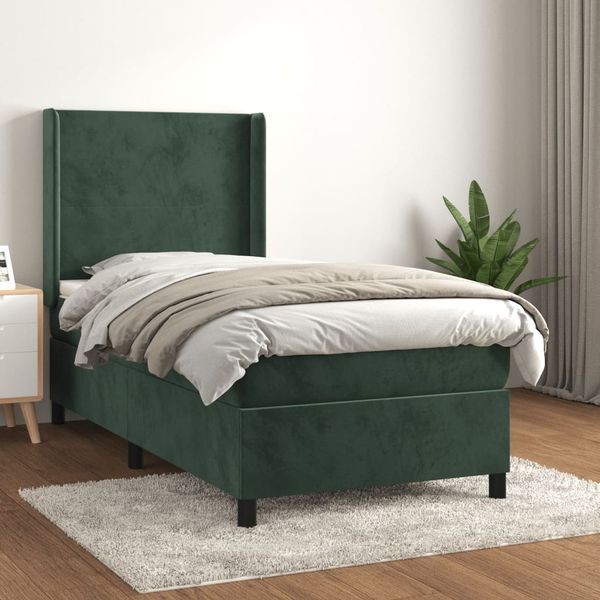 vidaXL Boxspringbett mit Matratze Dunkelgrün 90x190 cm Samt 3132534