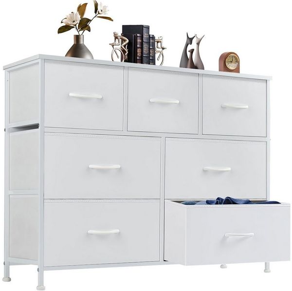 SURFOU Sideboard Kommode mit 7 Schubladen Sideboard Mehrzweckschrank Schubladenschrank (mit Metallgestell Schubladen aus Stoff), für Schlafzimmer, Wohnzimmer, Kinderzimmer, Flur, Aufbewahrungsschrank