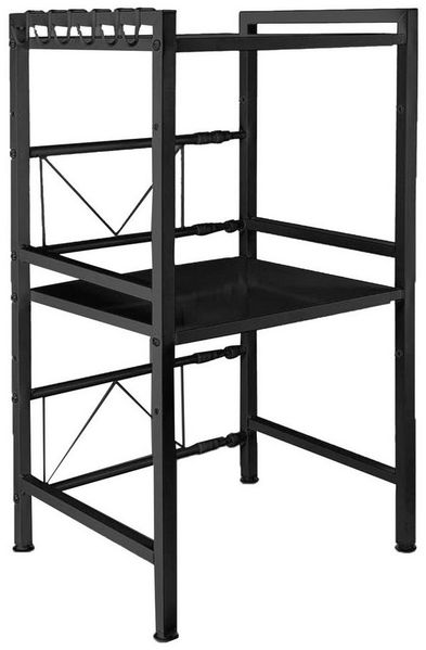 JEOBEST Regalelement Küchenregal Mikrowellenregal 3-Stufig, Erweiterbares Mikrowellen Regal, mit 6 Haken für Arbeitsplatte,Bäckereiregale,Küchenorganizer