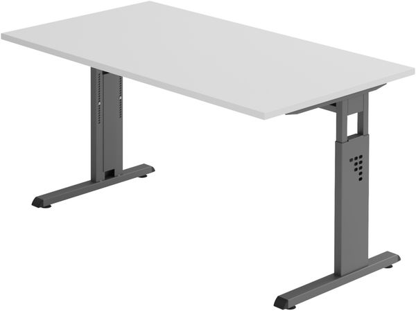 bümö höhenverstellbarer Schreibtisch O-Serie 140x80 cm in grau, Gestell in Graphit - PC Tisch für's Büro manuell höhenverstellbar, Computertisch verstellbar, OS-14-5-G