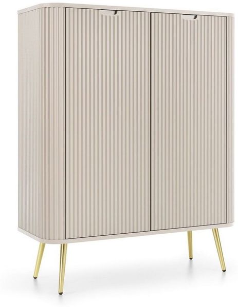 Lomadox Highboard ZARA-160, in Kaschmir Cashmere beige Füße gold Rillen gerillt 103 x 129 x 39 cm