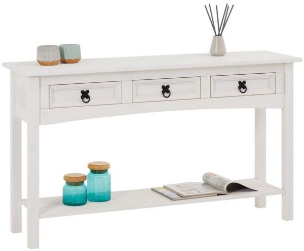 CARO-Möbel Konsolentisch Rural im Mexiko Stil Beistelltisch Kiefer massiv mit 3 Schubladen, 1 Ablageboden weiß lackiert