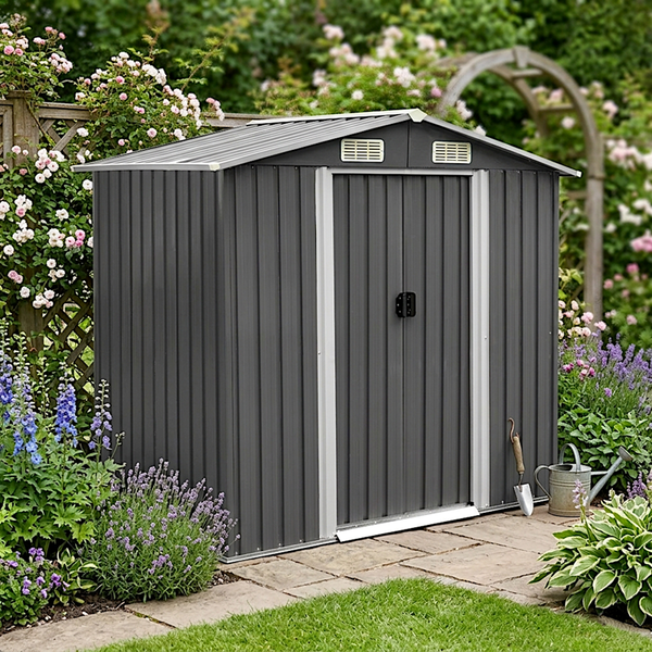 Gartenhaus Gerätehaus 204 x 132 x 185 cm Gartenschuppen Metall Schuppen Anthrazit
