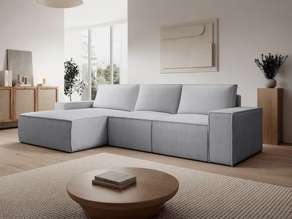 Vente-unique - AMELIA Sofa SamtStoff Grau - B 167 cm x H 85 cm x L 297 cm