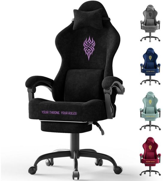Ferghana Gaming-Stuhl Gaming-Stuhl: Kopfstütze, Lendenkissen, Armlehnen, Fußstütze (Packung), Ergonomischer PC-Stuhl,Rückenlehne 90°-125°
