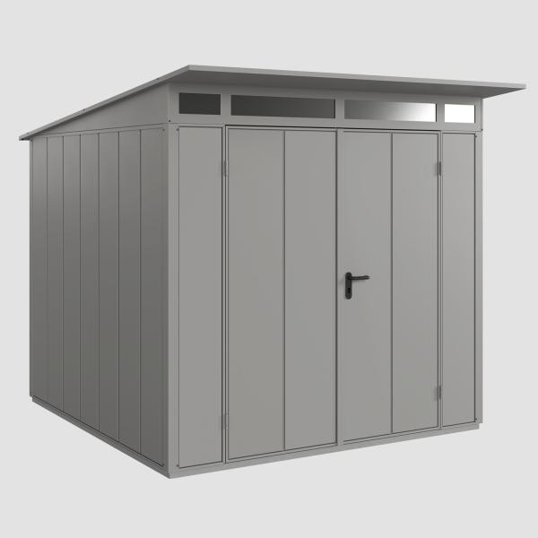 Hörmann Ecostar Metall-Gerätehaus Elegant mit Pultdach Typ 2, 238 x 238 cm , graualuminium, 5,7 m²,2-flüglige Tür