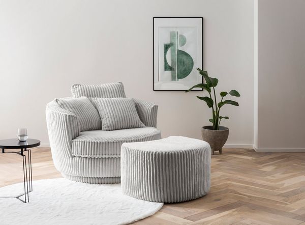 Home affaire Drehsessel MAISIE, Love Seat XXL Lese-Sessel, Big-Sessel mit Hocker, (2-St), Set in MEGA CORD und Web-Velours, drehbar 360 Grad