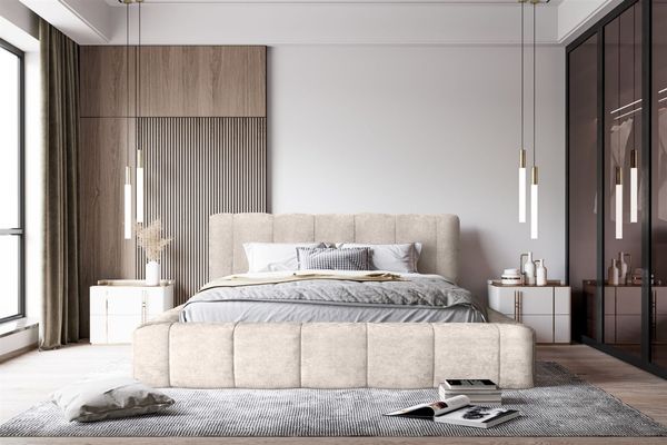 Polsterbett Doppelbett HAILEY 140x200cm in Stoff Sometimes Creme