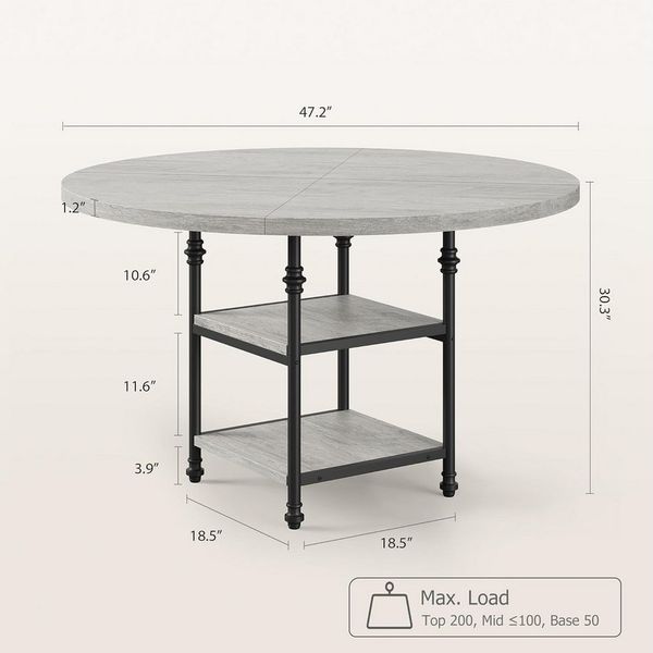 GarveeMore Esstisch mit Holzplatte und Metallbeinen für 4-6 Personen,119cm, Küchentisch mit 2 Ablageflächen und für Esszimmer,Küche,Wohnzimmer