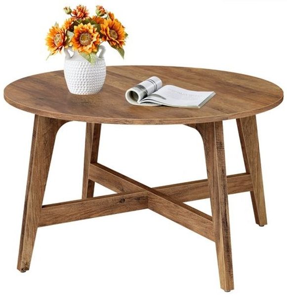 VASAGLE Couchtisch rund, 80 cm Wohnzimmertisch, konische Beine, braun