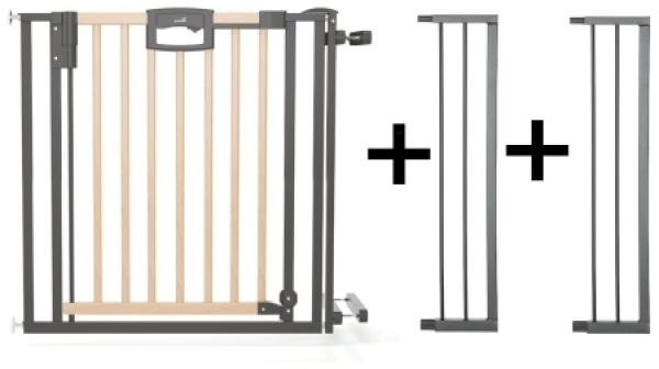 Geuther Türschutzgitter 'Easylock Plus' zum Klemmen für Öffnungen, Holz/ Metall, Natur/ Schwarz, 116 cm - 124,5 cm