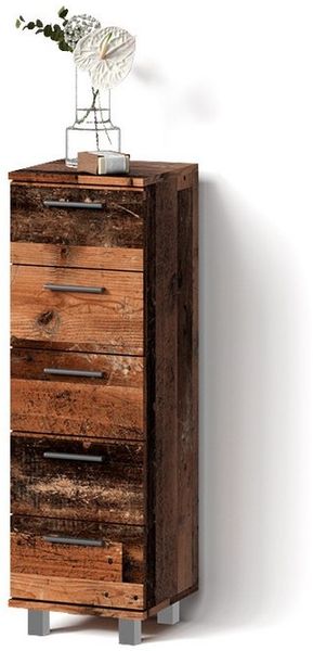 Livinity® Midischrank Eisak, Eiche rustikal, 30 x 95 cm mit 5 Schubladen (1-St)