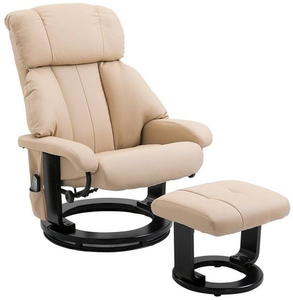 HOMCOM Massagesessel Fernsehsessel, Hocker, aus Kunstleder, Kann sitzen, um 360° drehen (Liegesessel, 2-St, Relaxliege), für Wohnbereich, Cremeweiß Bild 4