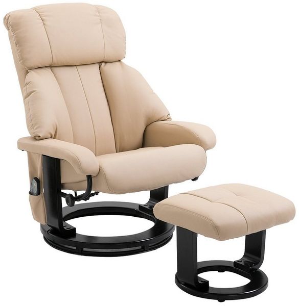 HOMCOM Massagesessel Fernsehsessel, Hocker, aus Kunstleder, Kann sitzen, um 360° drehen (Liegesessel, 2-St, Relaxliege), für Wohnbereich, Cremeweiß Bild 5