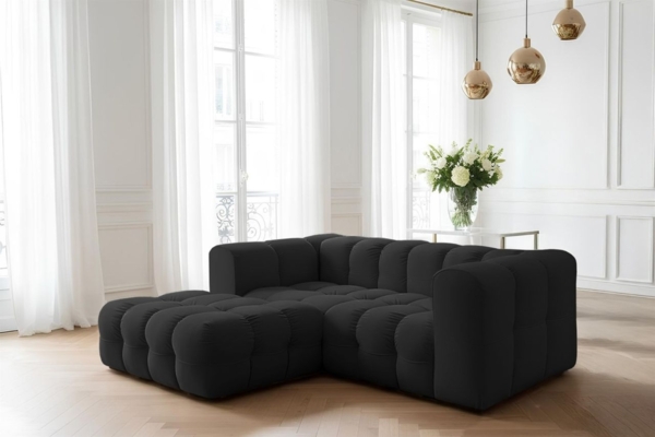 Ecksofa Designersofa SOLVIE XS in Stoff Tiffani Schwarz Ottomane Links