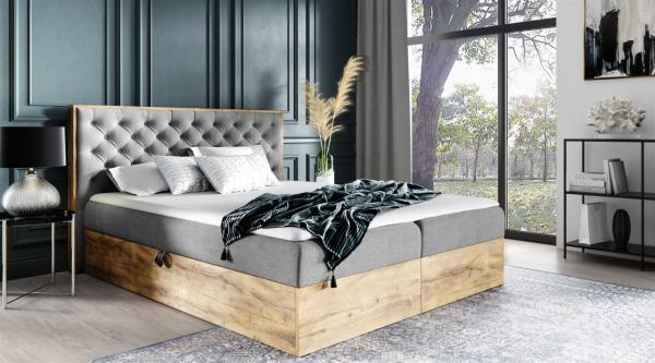 Boxspringbett Schlafzimmerbett DIONA 140x220cm Stoff Grau inkl. Bettkasten