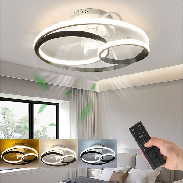 oyajia Deckenleuchte 55W Leise Deckenventilator mit Beleuchtung, 3-Ring-Deckenleuchte Timer, LED fest integriert, Warmweiß, Naturweiß, Kaltweiß, LED Deckenbeleuchtung mit Ventilator für Wohnzimmer Schlafzimmer Küche
