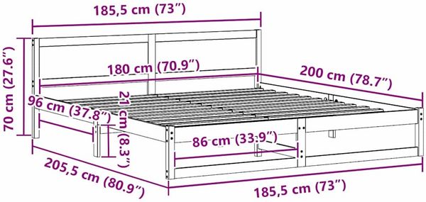 vidaXL Bettrahmen Wachsbraun 180 x 200 cm Massives Kiefernholz 873264 Bild 10