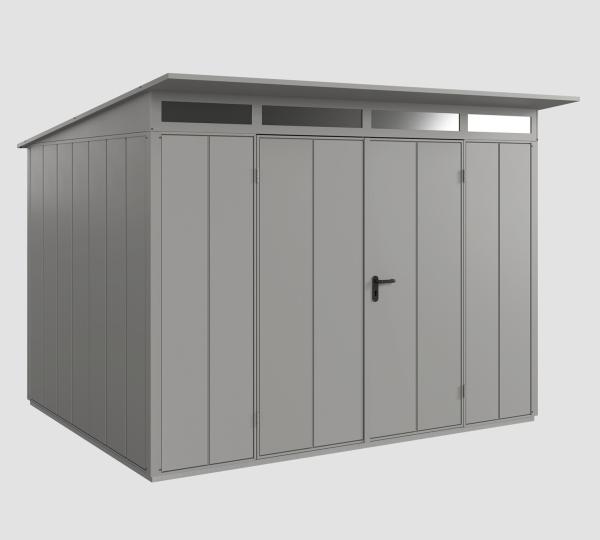 Hörmann Ecostar Metall-Gerätehaus Elegant mit Pultdach Typ 3, 238 x 303 cm , graualuminium, 7,2 m²,2-flüglige Tür