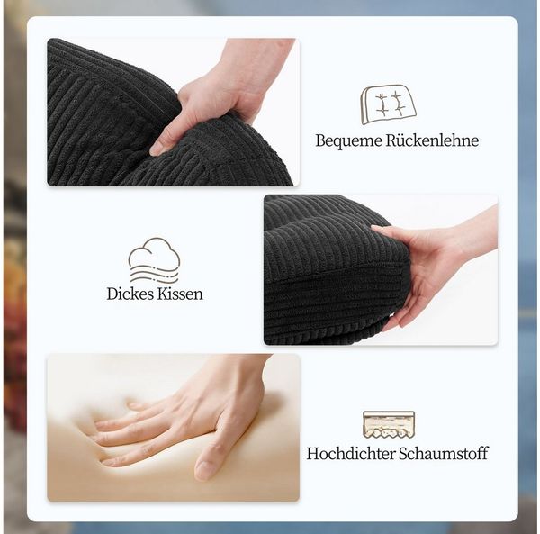 IWMH Chefsessel Dick Schreibtischstuhl mit Rollen, Cordstoff Bürostuhl ohne Armlehnen (Lesesessel mit 15cm dickem Sitzkissen), Höhenverstellbar Drehstuhl für Schlafzimmer Wohnzimmer Schminktisch Bild 3