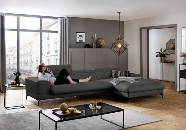 W.SCHILLIG Ecksofa piedroo, Designsofa mit tollem Sitzkomfort, bequem, L-Form, Kopfteilverstellung, wahlweise mit Sitztiefenverstellung, Breite 343cm