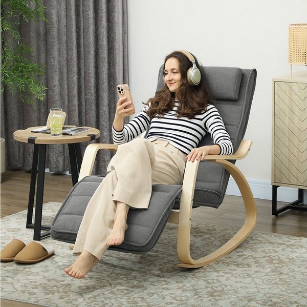 HOMCOM Schaukelstuhl Schaukelsessel mit Massagefunktion, Heizung, Kopfstütze, Fußstütze (Lesesessel, 1 St), Schwingsessel für Wohnzimmer, Schlafzimmer, Grau