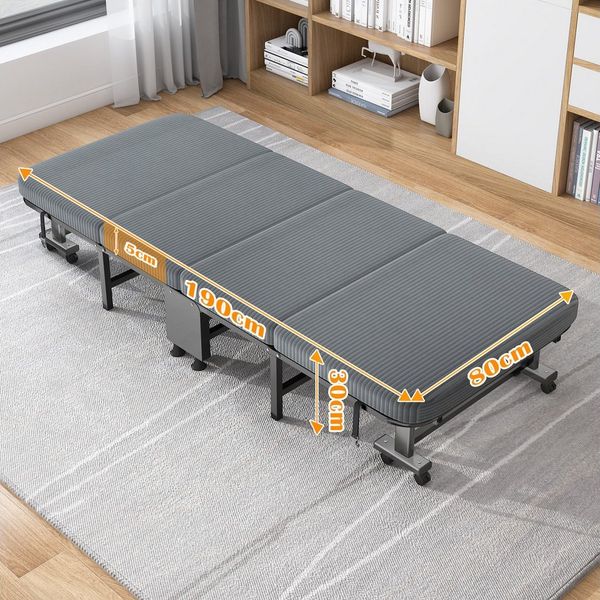 POPOLIC Klappbett Klappbett 190x80cm mit Rollen - Büro Gästebett Kompakt 80x60cm