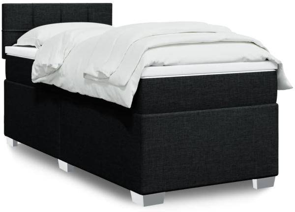 Boxspringbett mit Matratze, Stoff, Viereckige, grauer Fuß, Schwarz, 90 x 190 cm, true