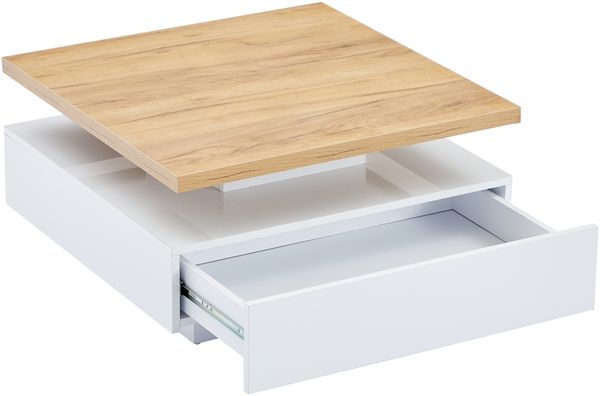 Couchtisch 70x70x36 cm mit 360° drehbarer Tischplatte, Hochglanz-Front und Schublade Bild 6