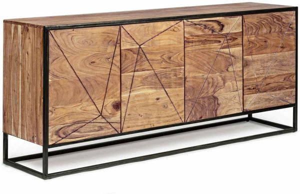 Sideboard Egon aus Akazienholz, modern skandinavisch, natur, 175 cm, Push-to-Open-System