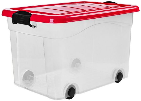 KONZEPT Stapelbox Aufbewahrungsbox 40L mit Deckel & hochwertigen Rollen – bez BPA (1 St), stabilny Verschlüsse, przezroczysty – für Haushalt & Büro