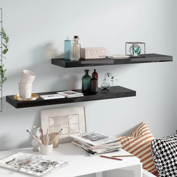 vidaXL Schweberegale 2 Stk. Hochglanz-Schwarz 90x23,5x3,8 cm MDF 323776
