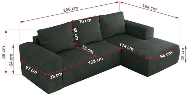 Ecksofa mit Schlaffunktion, Bettkasten und losen Kissen für das Wohnzimmer - TRENTINO - Dunkelgrau Stoff - rechts Bild 7
