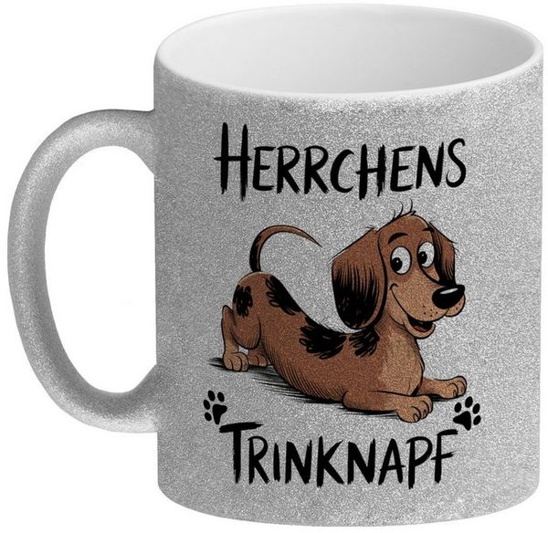 speecheese Tasse Dackel Cartoon Herrchens Trinknapf Glitzer-Kaffeebecher