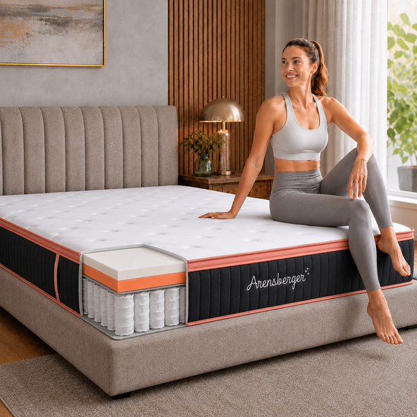 Arensberger Kupfermatratze mit Federkern & Kupferschaum + integrierter Topper | 160x200 cm Höhe 25cm | Härtegrad H3/ H4 | Taschenfederkern Matratze | Rollmatratze | ergonomisch