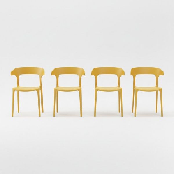 Lüllmann Besucherstuhl 4er Set Designerstuhl aus Polypropylen, mit Armlehnen gelb (Spar-Set, 4 St), Designerstuhl aus Kunststoff, robust, pflegeleicht