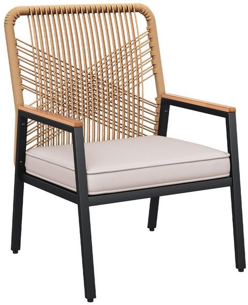 TLGREEN Gartenstuhl Eisen-Rattan Gartensessel,verbreiterter Sitz, (Balkonstühle Metall und Rattan, mit 8 cm dicken Sitzkissen, 1 St), 160 kg Belastbar für Terrasse, Garten und Veranda