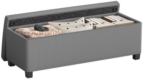 HOMCOM Sitzbank mit Stauraum Polsterbank 112 x 42 x 40 cm mit abnehmbarem Deckel, Cord-Optik, Bank Sitztruhe für Wohnzimmer, Schlafzimmer, Flur, Grau