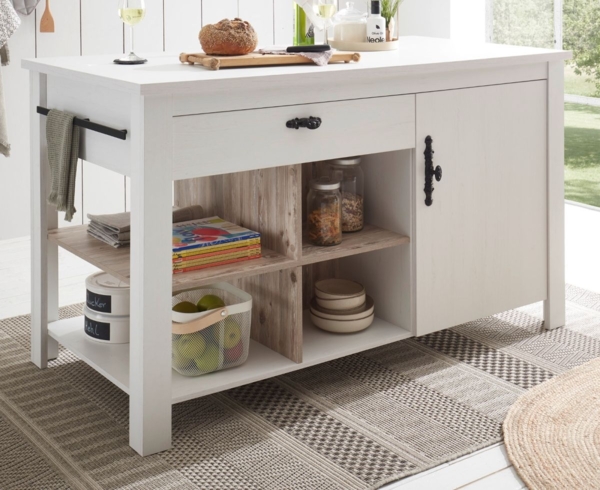 Kücheninsel Rovola in Pinie weiß Landhaus 161 cm