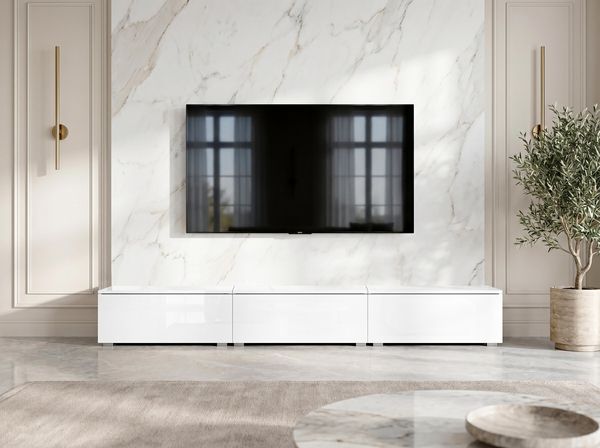 AX LIVING Lowboard TV Kommode 3x100 Barvo Weiß Matt/Hochglanz Stehend