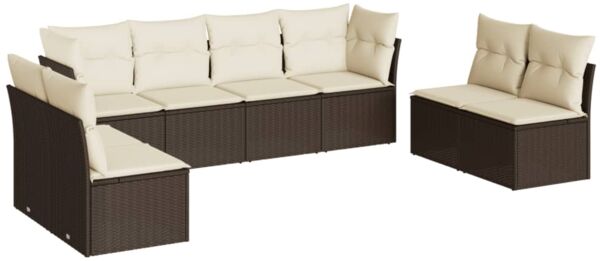 vidaXL 8-tlg. Garten-Sofagarnitur mit Kissen Braun Poly Rattan 3249292